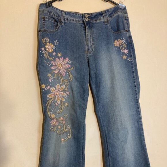 Riders by Lee Embroidered Floral Bootcut Jeans SZ 16M Rhinestone Y2K Western - Picture 1 of 13
